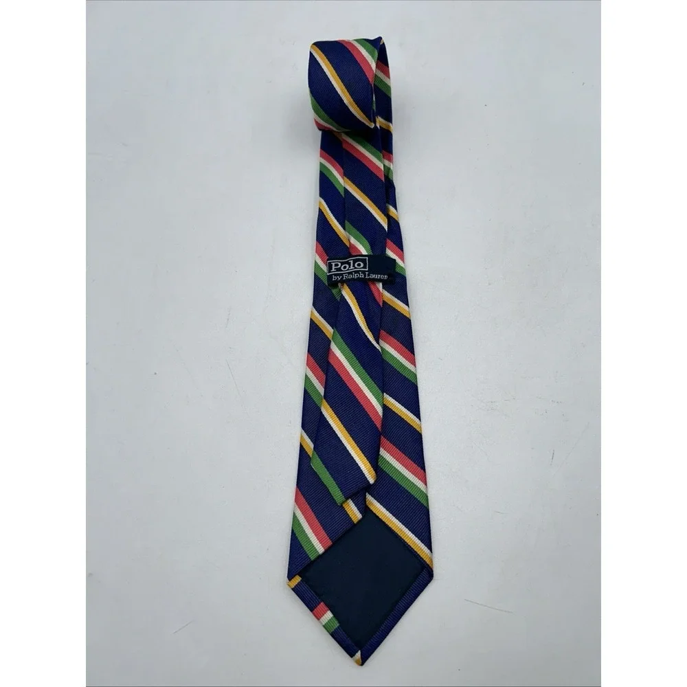Vtg Polo Ralph Lauren Boys Silk Mulitcolor Striped Hand Finished in Italy 3x43